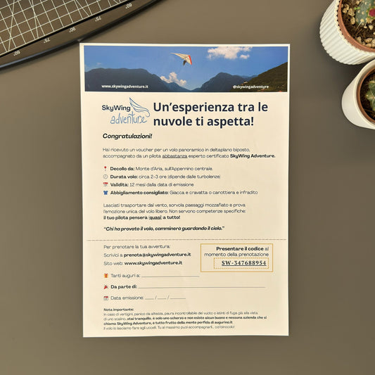 Foto prodotto finto voucher volo in deltaplano