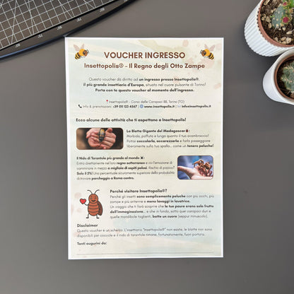 Foto prodotto del finto voucher per una visita all'insettiario più grande d'europa per persone che hanno la fobia degli insetti