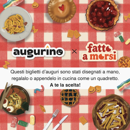 augurino per fatto a morsi grafica con disegni di cibo