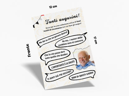 Biglietto di auguri ironico con collezione di frasi di circostanza e meme Harold hide the pain per compleanno originale augurino dimensioni 12 x 17 fronte