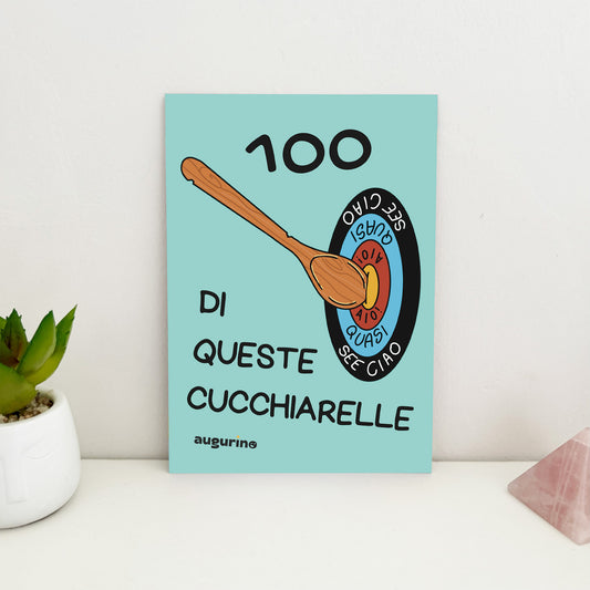 foto fronte biglietto di auguri per la mamma con disegno tiro a segno e cucchiarella